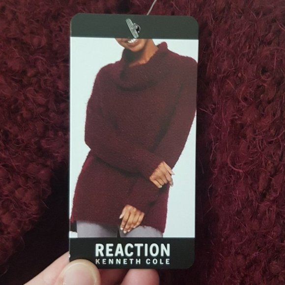 NWT Kenneth Cole fuzzy burgundy  cowl neck oversize sweater - Picture 4 of 6